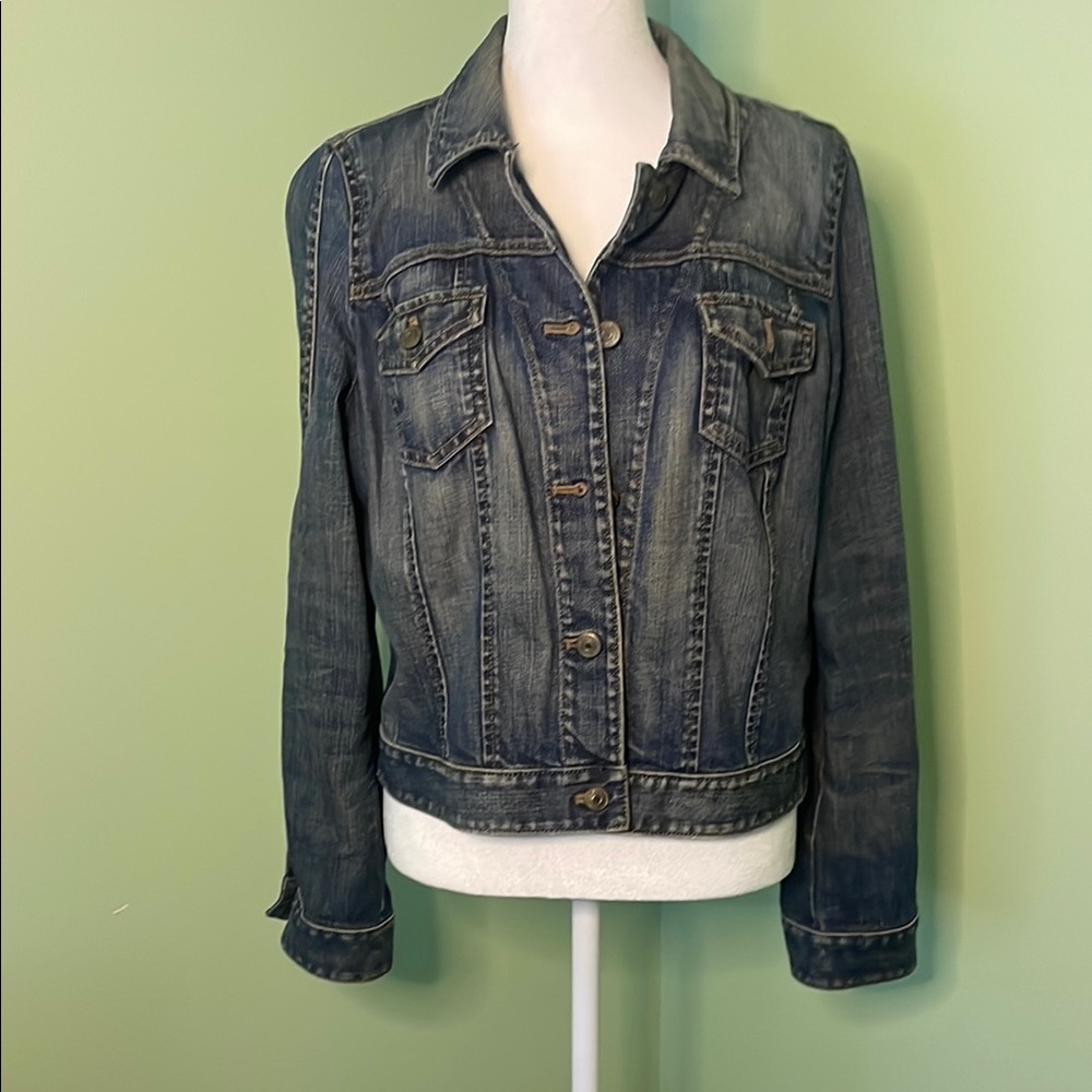 LOFT Blue Jean Jacket Cropped Medium-Dark Wash